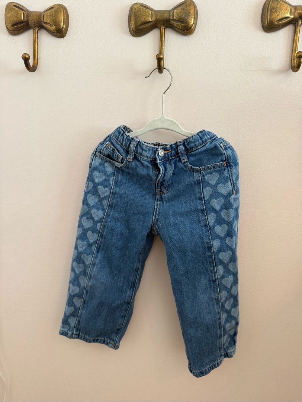 Zara Kids Girls Blue Heart-Pattern Denim Pants